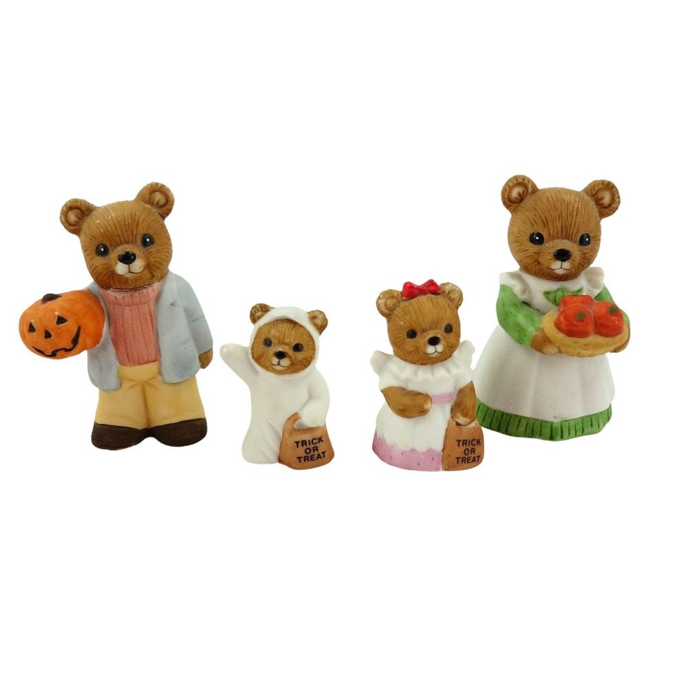 Vintage Homco Bear‎ Family Porcelain Figurines Fall Harvest Halloween #5209